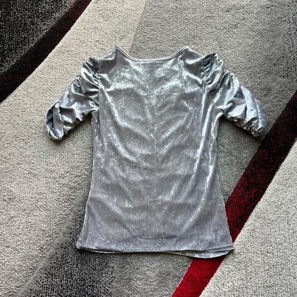 Boston Proper Metallic Silver Ruched Velvet Top - Picture 3 of 3